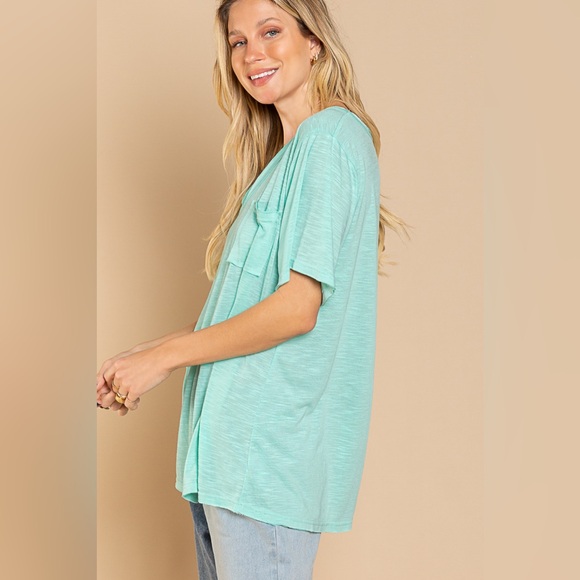 POL TKT502B Paradise Mint V-Neck Short Sleeve Tee - Picture 3 of 5